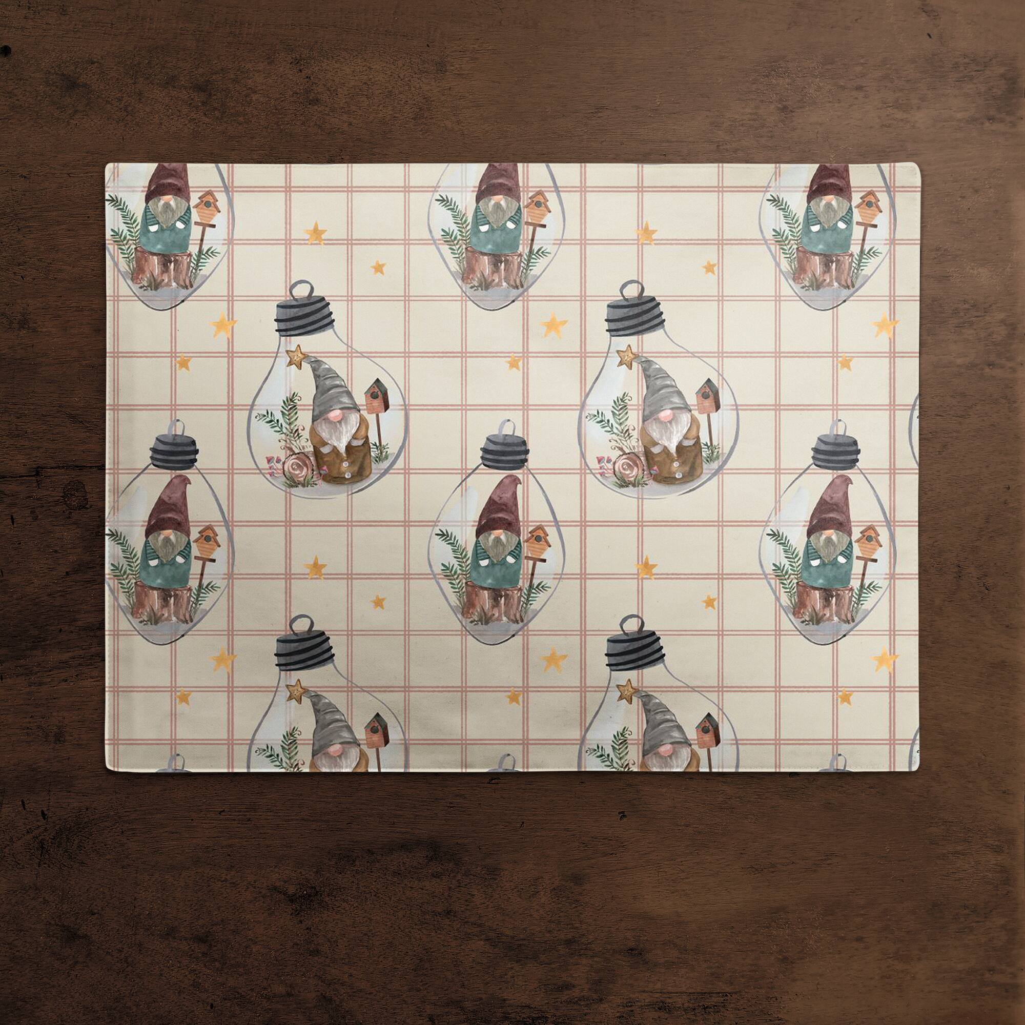 Cream & Check Gnome Globe Pattern Cotton Twill Placemat
